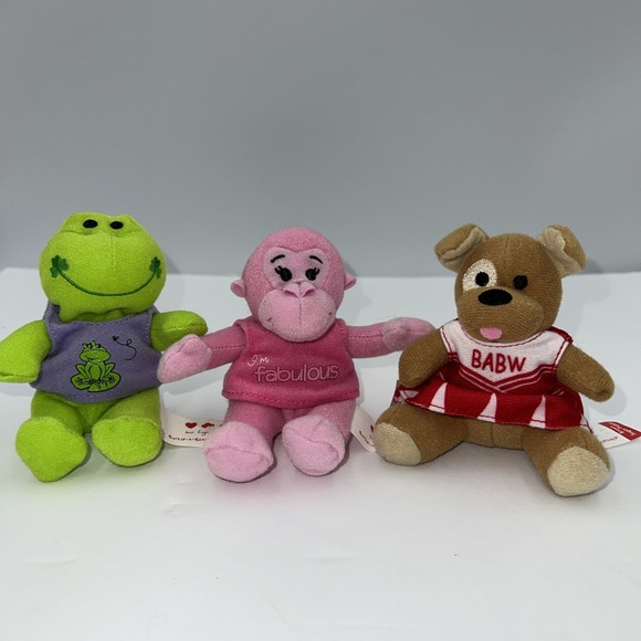 McDonald's BUILD A BEAR 2009 Mini 3pc Plush‎ Lot Frog Monkey, Puppy, & Teddy - Picture 1 of 12